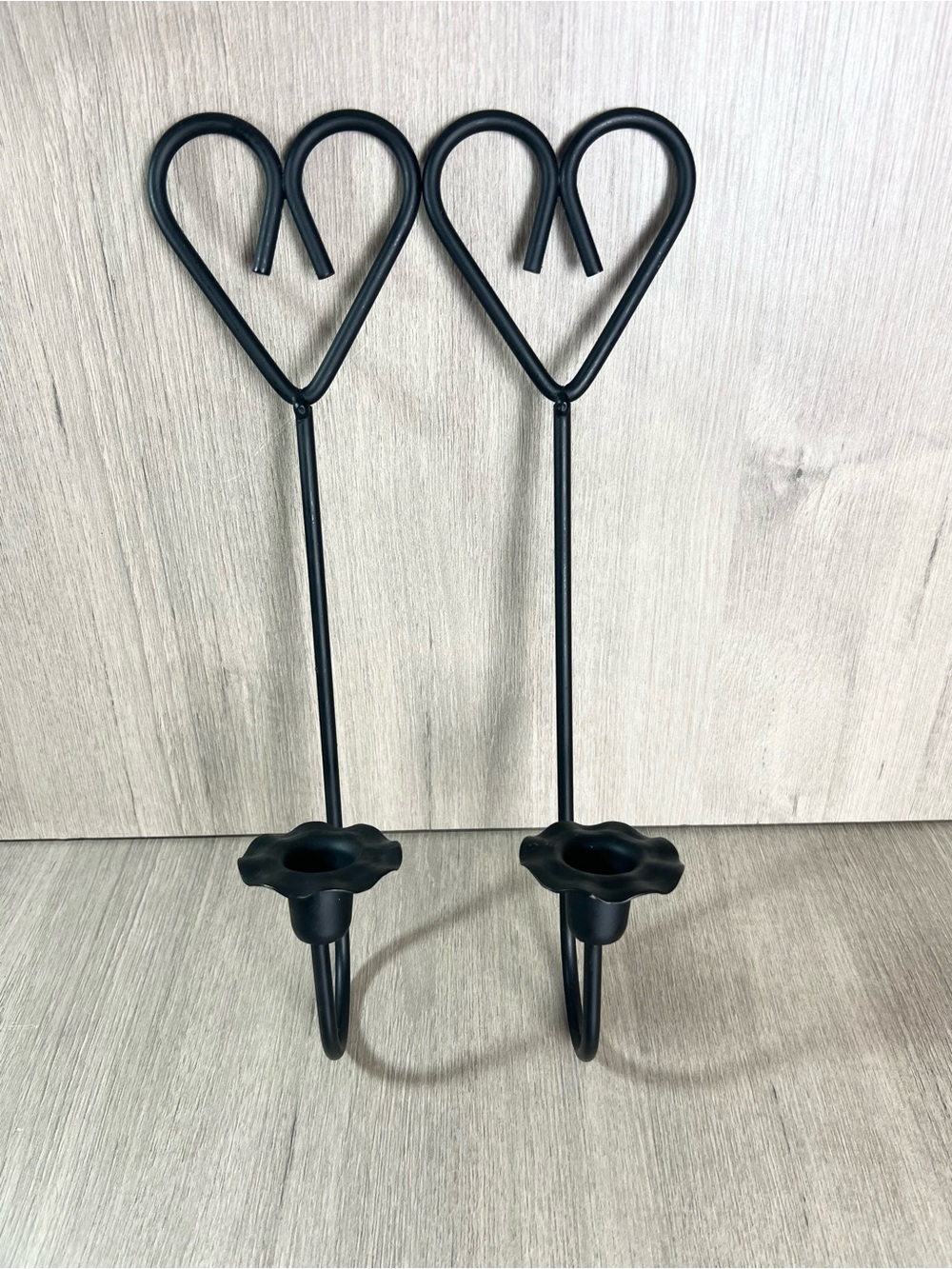 Black iron metal wall sconces 90s hearts candlestick holders Country primitive